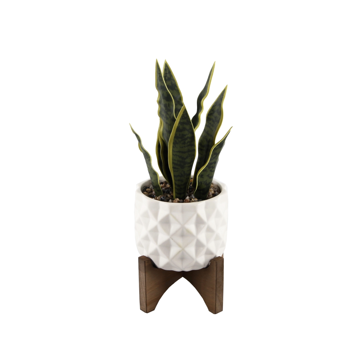 Faux Snake Plant - Matte White - 12.5in.H - Ceramic on Stand - Indoor Decor