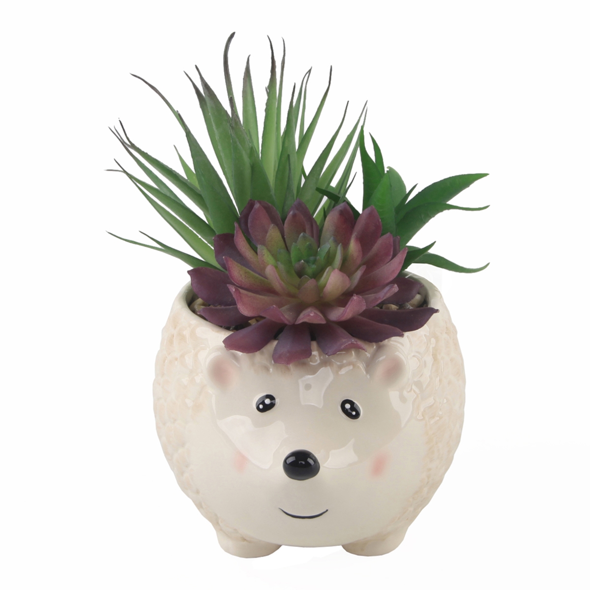 CS2664LE Faux Succulent in 6' Large Brown Hedgehog Ceramic Planter