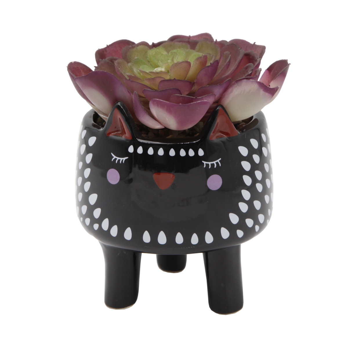 Faux Succulent in 4.75' Small Black Cat Ceramic Planter