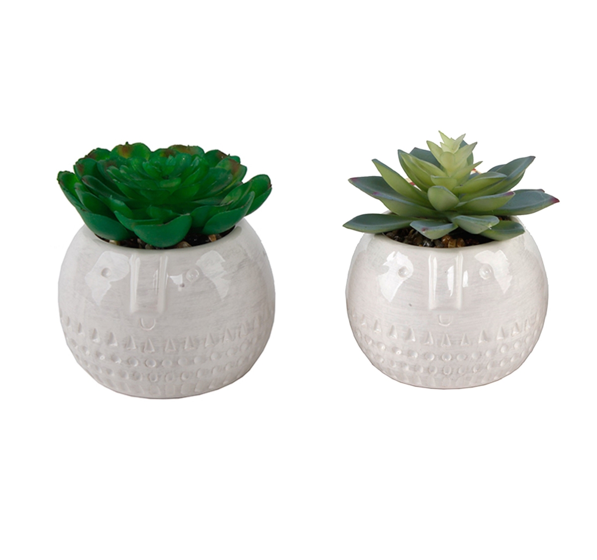 CS2433E2 SET OF 2 Faux Succulent in CYLINDER COOL FACECeramic Pot