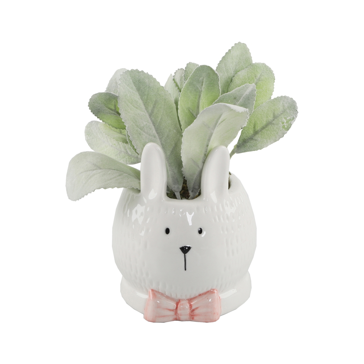 4' Lamb's Ear Ceramic Bunny With Pink Bow