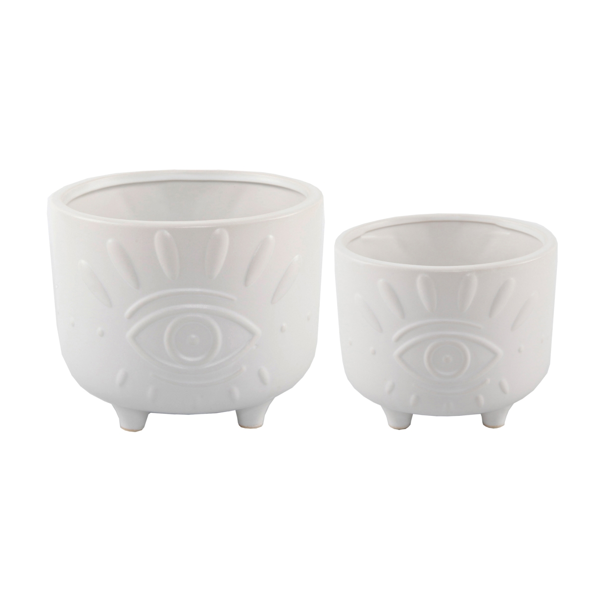 6IN & 4.75 IN TEXT DREAM CERAMIC FOOTED PLANTER, SET OF 2