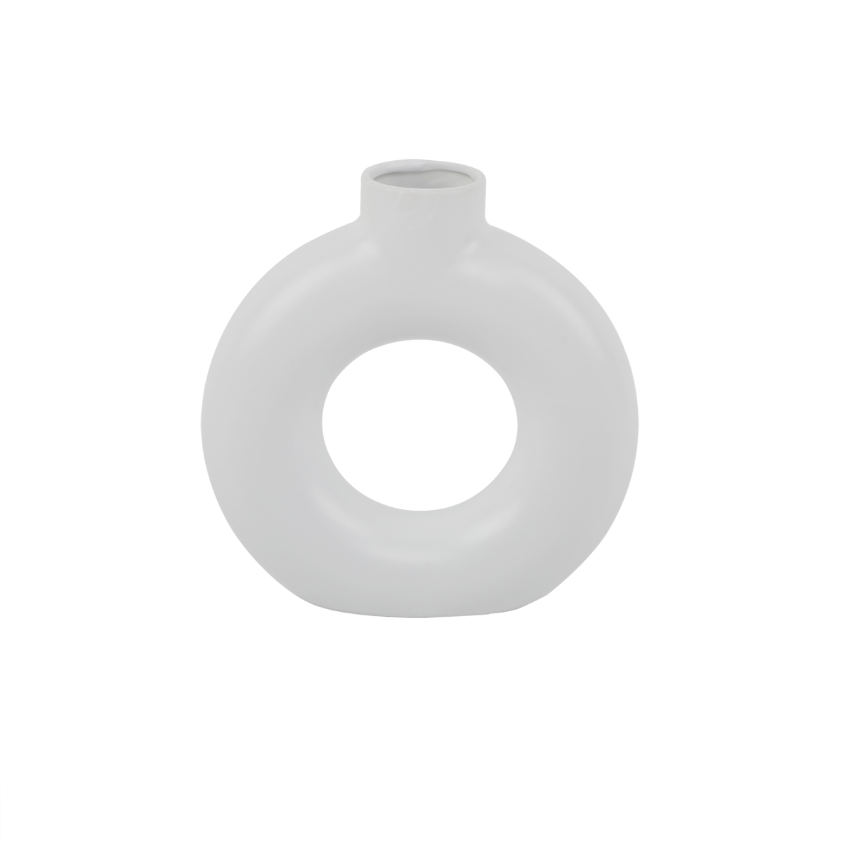 CT2346E-MTWH 8' Circular Donut Ceramic Vase 8X2.25X8