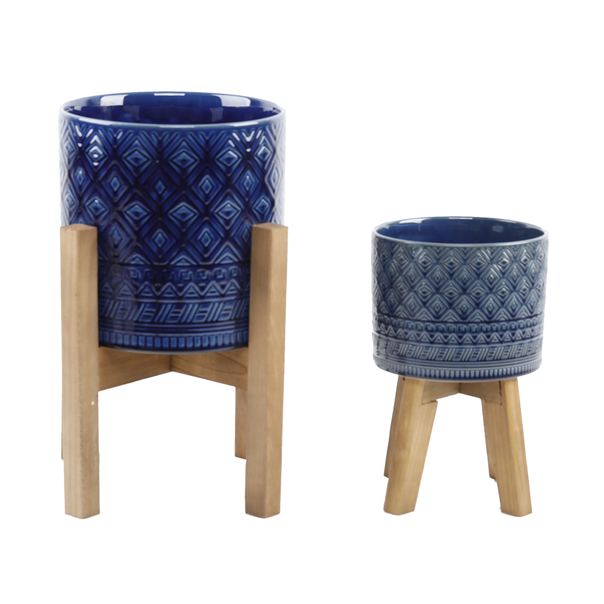 Illuminati Ceramic Planter Set - Navy - 10in. & 8in. - Indoor Use Only