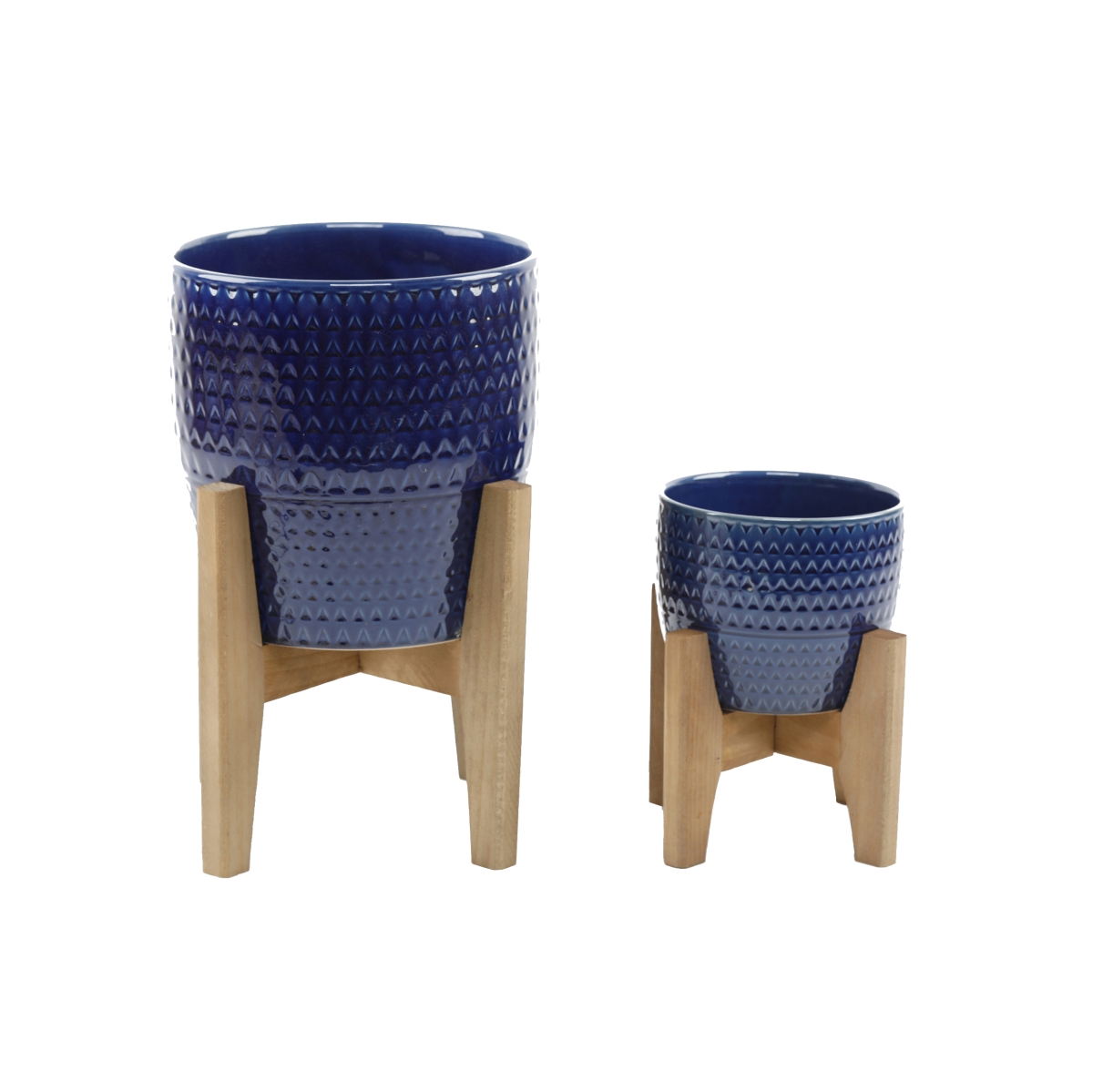CT1424E2-NAVY 10' & 6.6' Pharaoh Ceramic Planter on Wood Stand,Set of 2