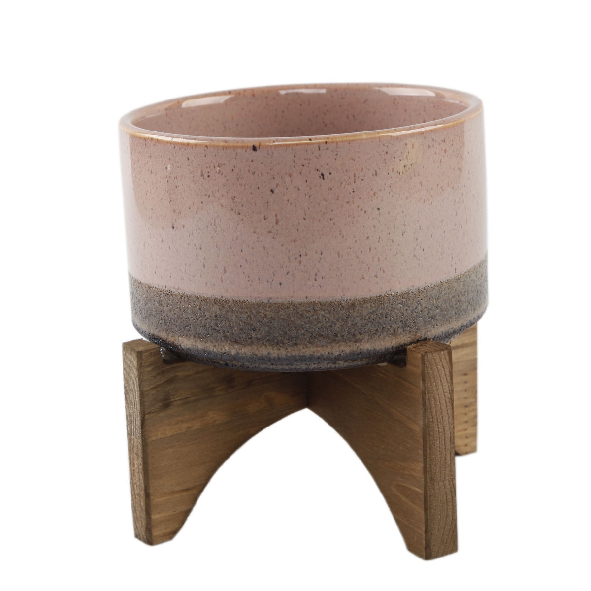 5.1' OPENING LAVA CERAMIC ON WOOD STAND,PINK AND MAUVE