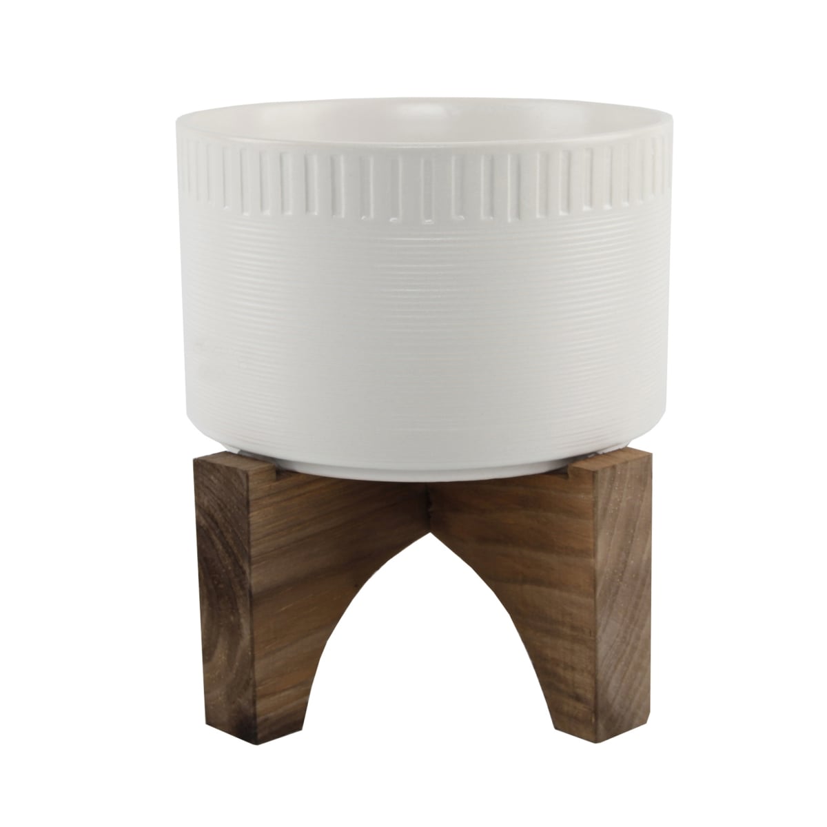 7'  Dumpling Ceramic Planter on Wood Stand,Matte White