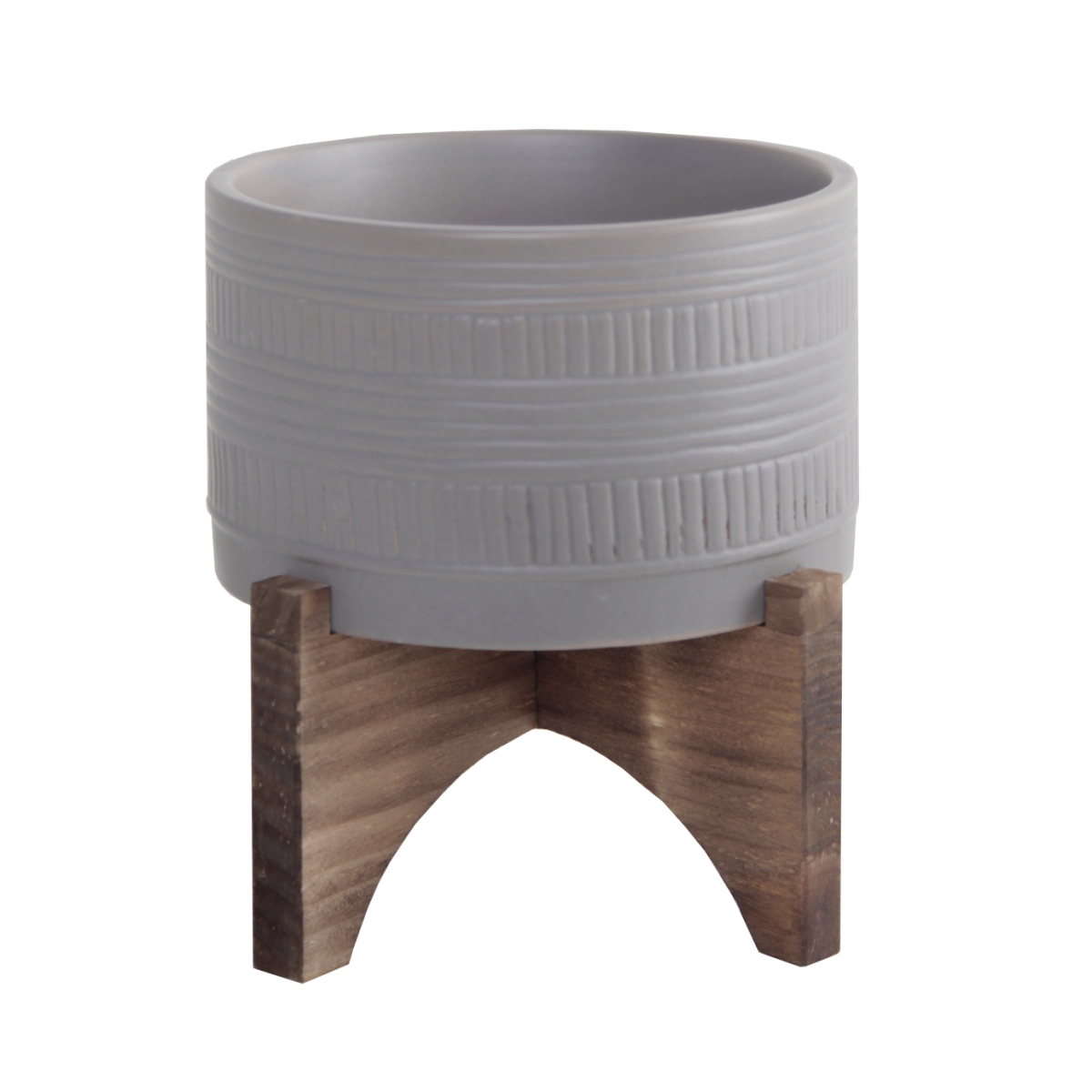 5'  Pueblo POT W WOOD STAND,Matt Grey