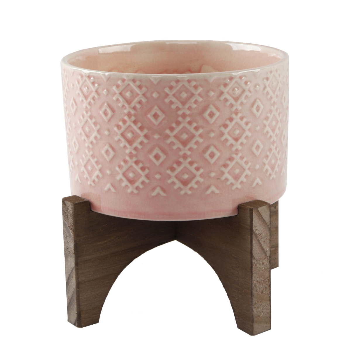 CT902E-PK 5'  India Ceramic Planter on Wood Stand