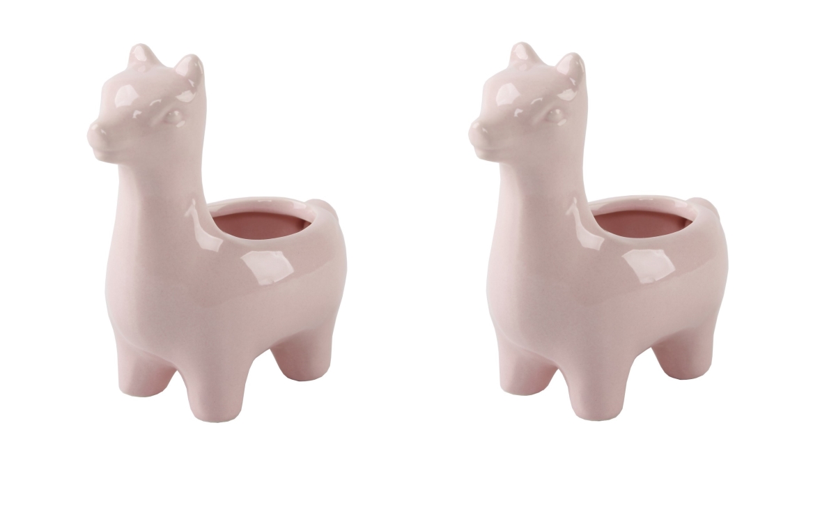 Set of 2 Pink 5' Ceramic Llama