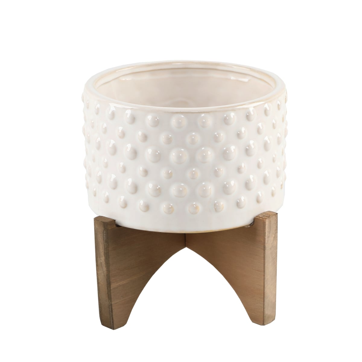 5'  Hobnail Ceramic Planter on Wood Stand