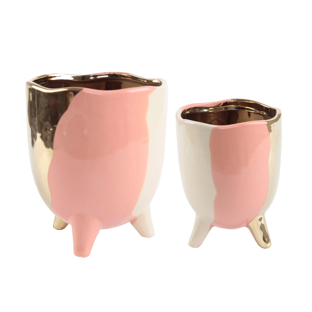 Set of 2 4'&3' 3-TONE FOOTED CERAMIC,BLUSH