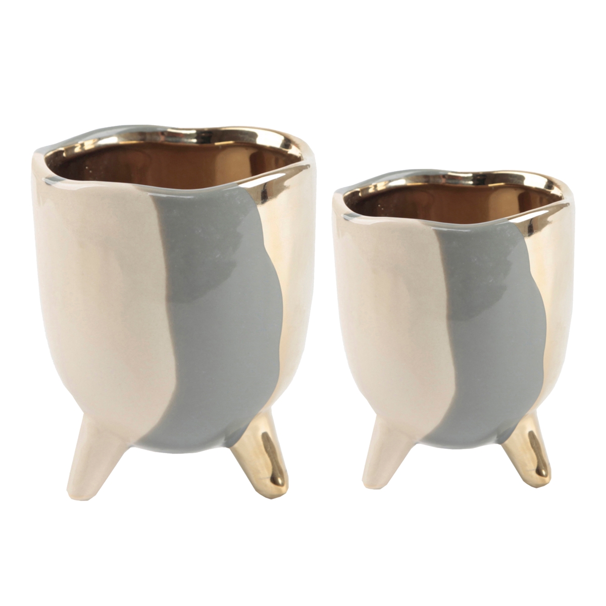 Set of 2 4'&3'3-TONE FOOTED CERAMIC,GREY