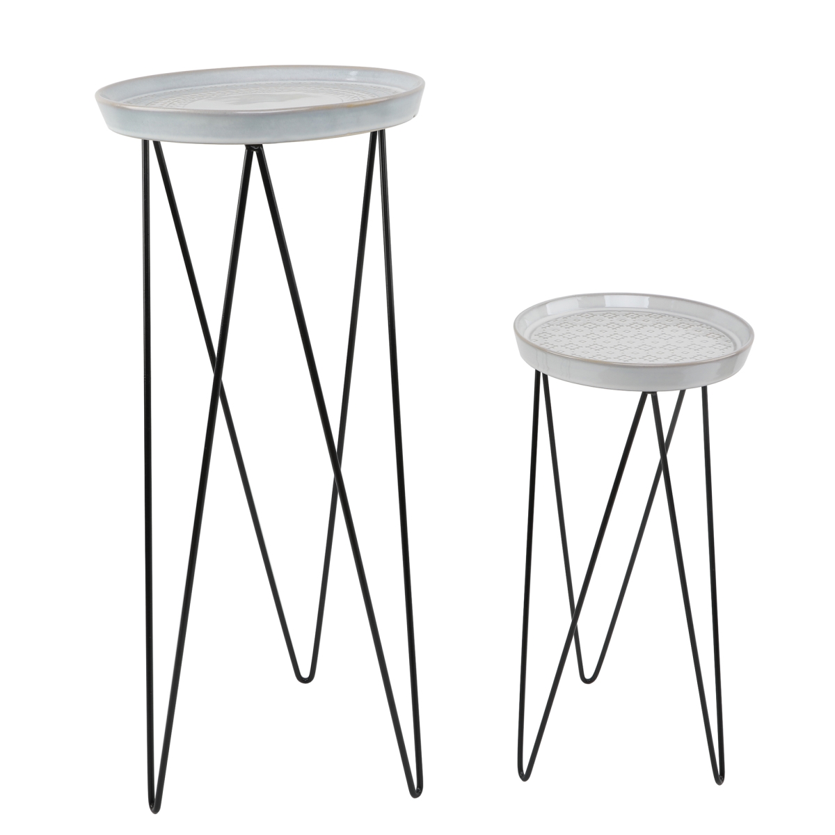 10' & 8' Mayan Ceramic on Metal Plant Stand,Set of 2