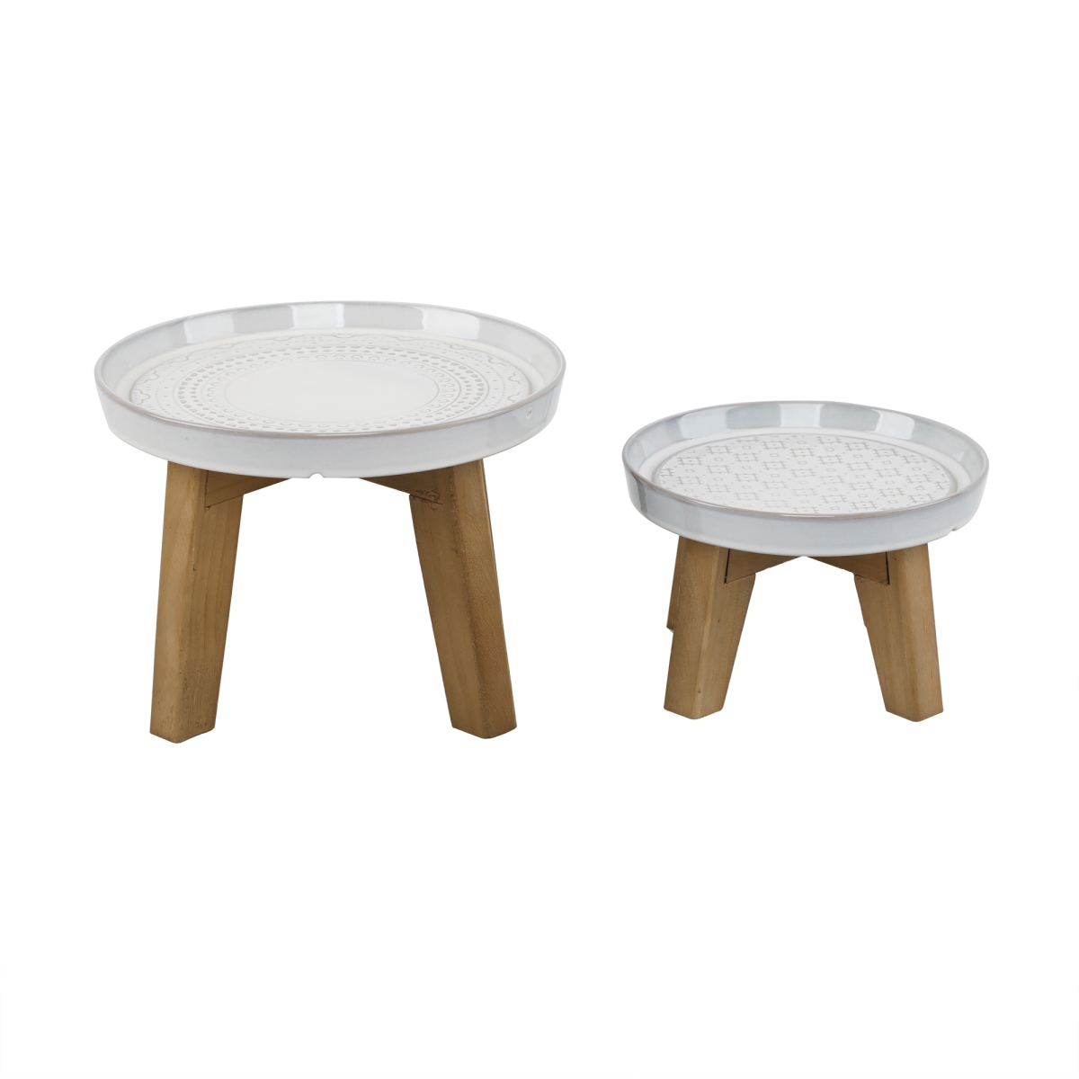 CT2010E2-IVORY 10' & 8' Mayan Ceramic on Wood Stand,Set of 2
