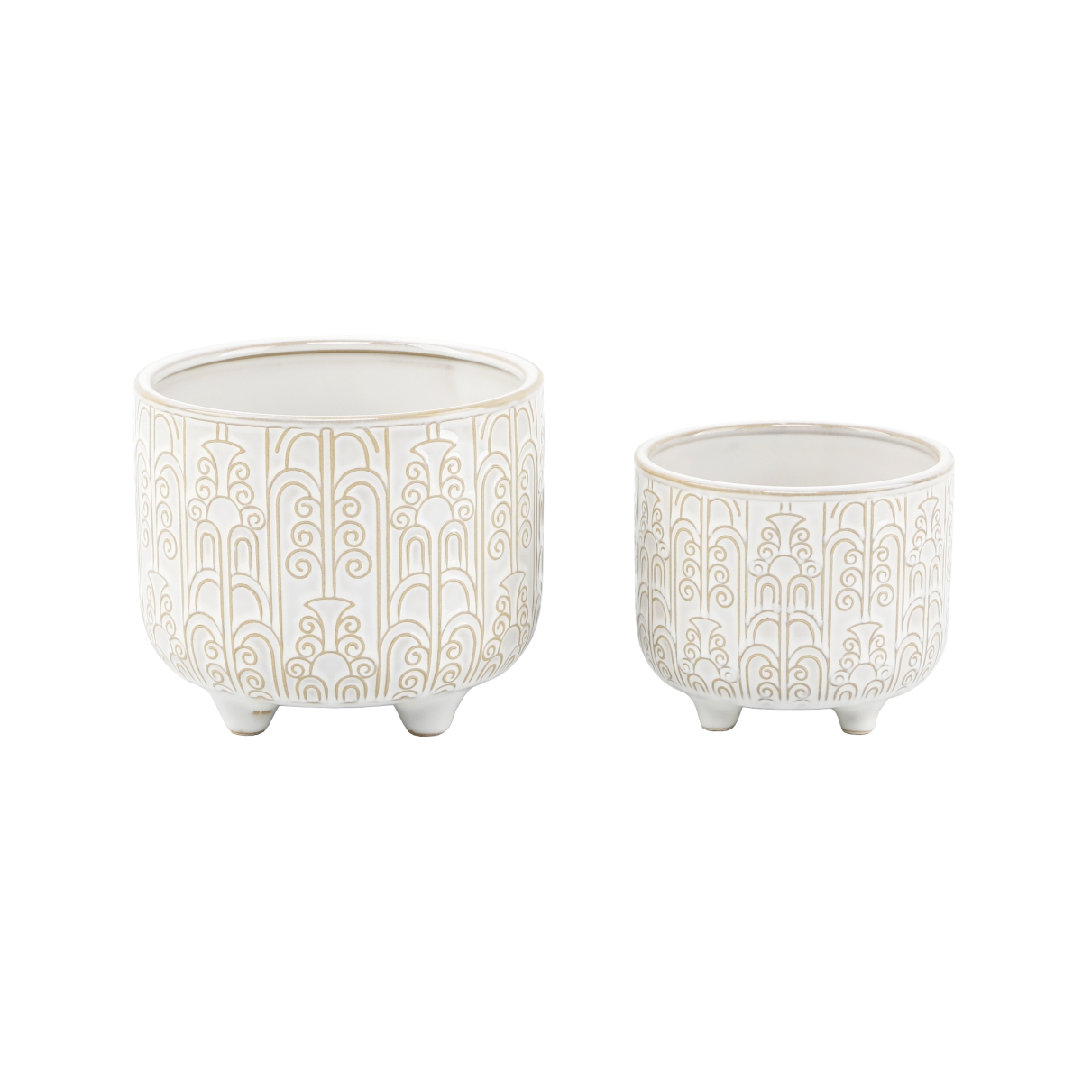 6' & 4.75' Vintage Footed Ceramic,Ivory,Set of 2