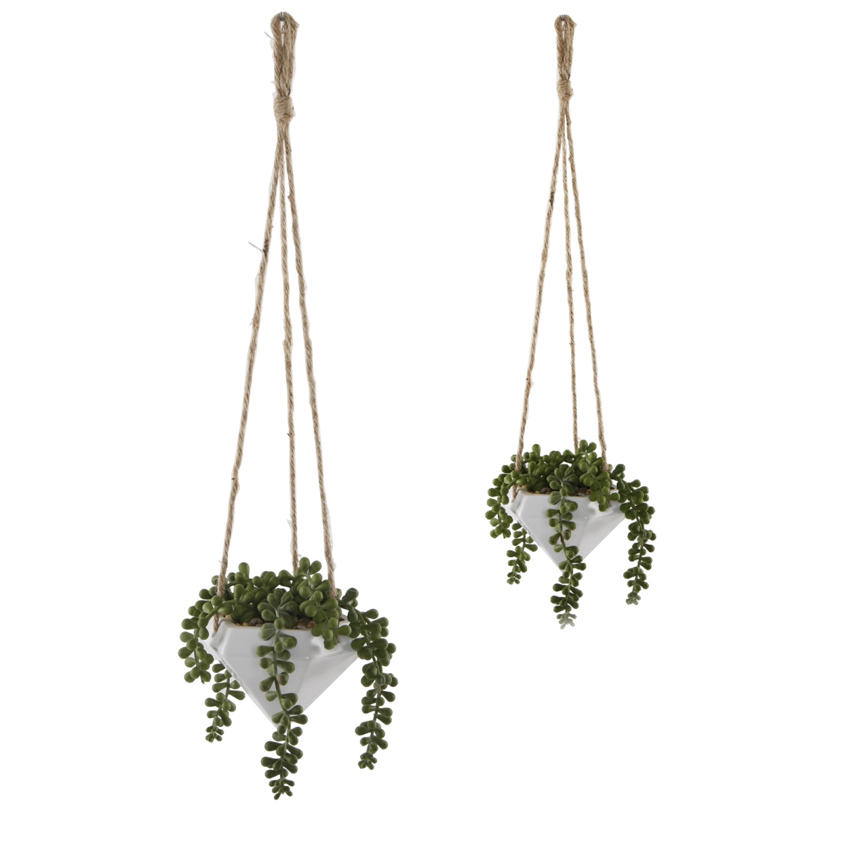 6.75' & 4.5' Hanging Geo Planter  SET OF 2,White