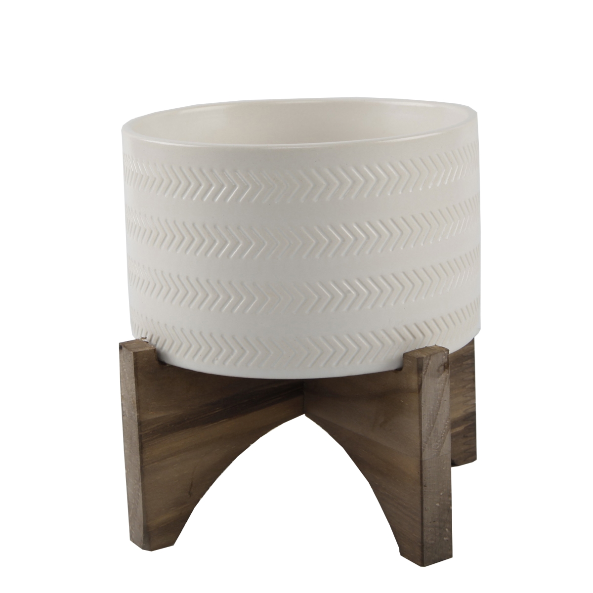 5' Arrow Ceramic Planter on Wood Stand,Matte White