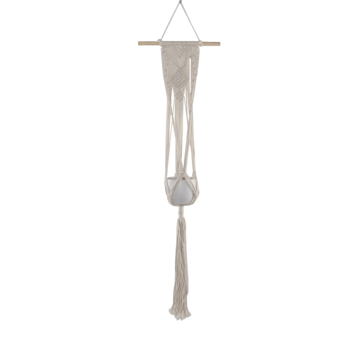 33' H hanging macrame with 4' Ceramic pot,Matte White