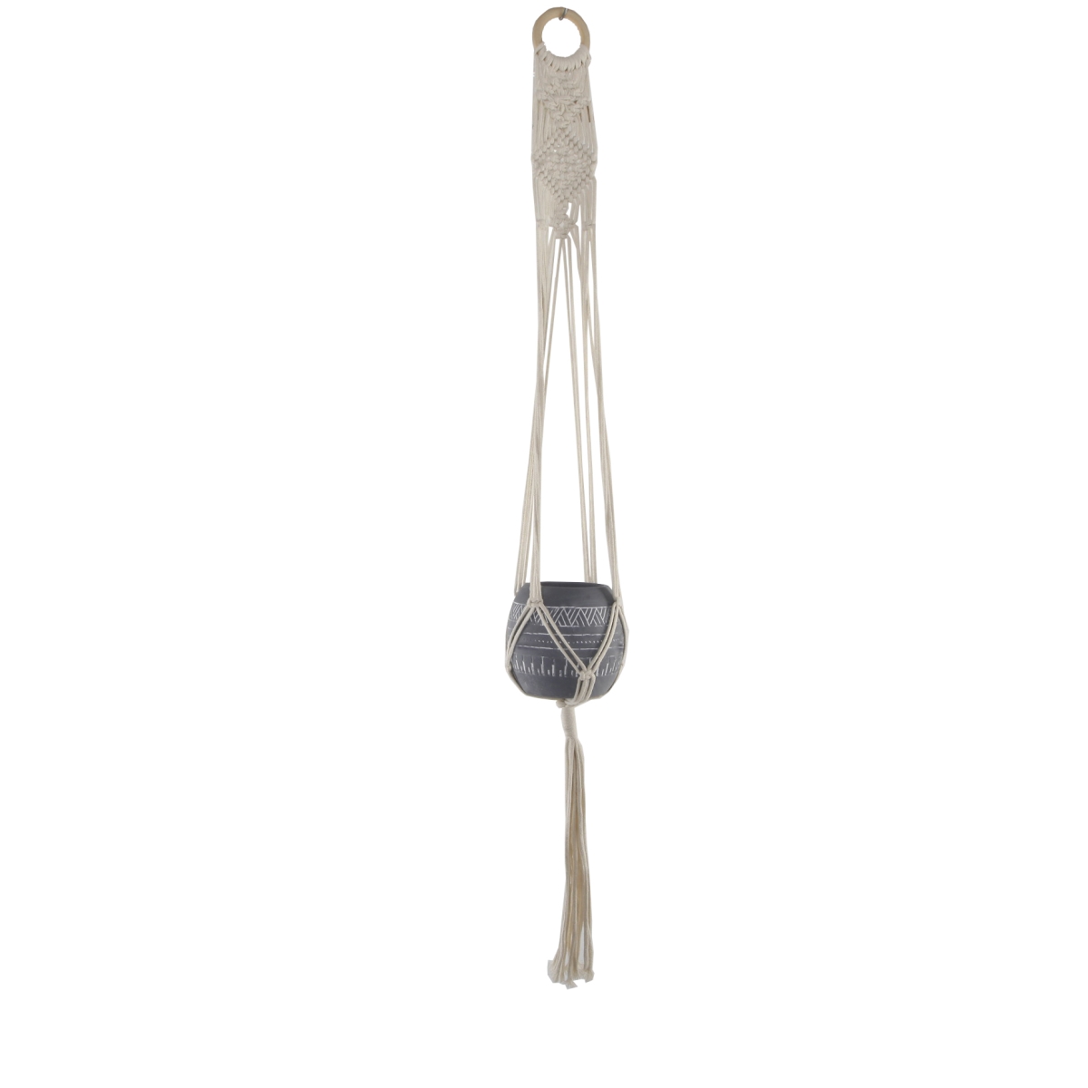 43' H hanging macrame  with Aztec Ceramic Pot,Clay