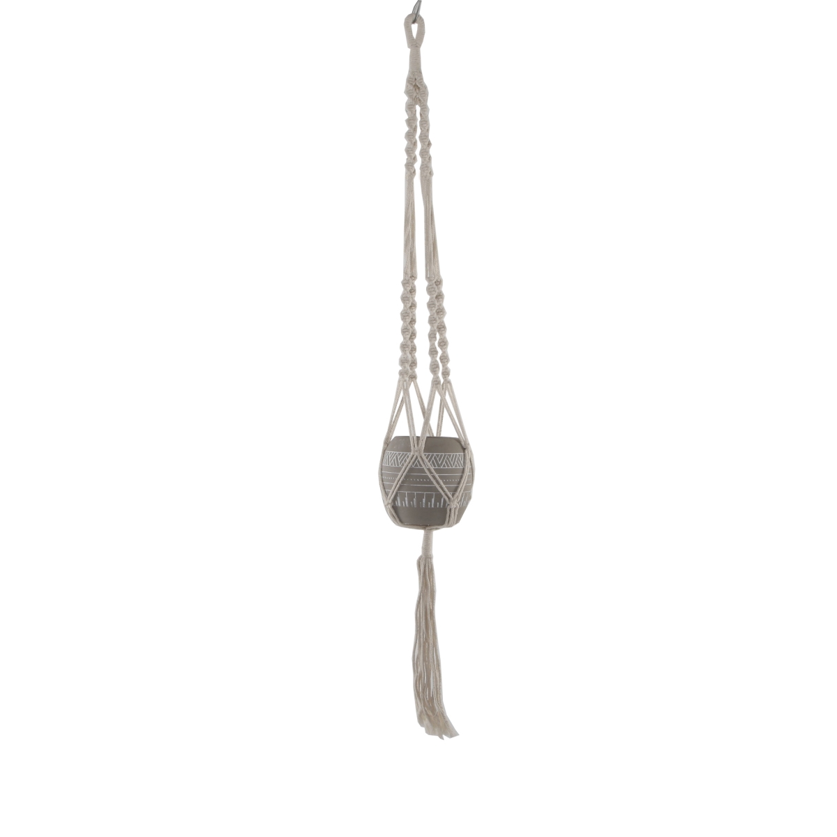 CT1091E-GY 41' H hanging macrame with Aztec Ceramic Pot,Grey