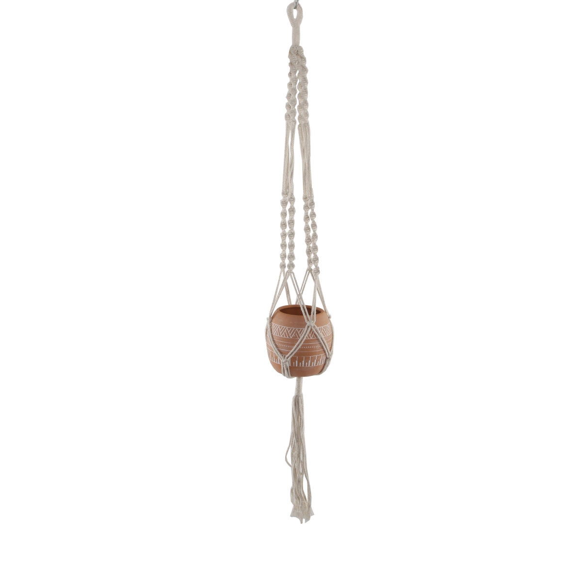 41' H hanging macrame with Aztec Ceramic Pot,Orange