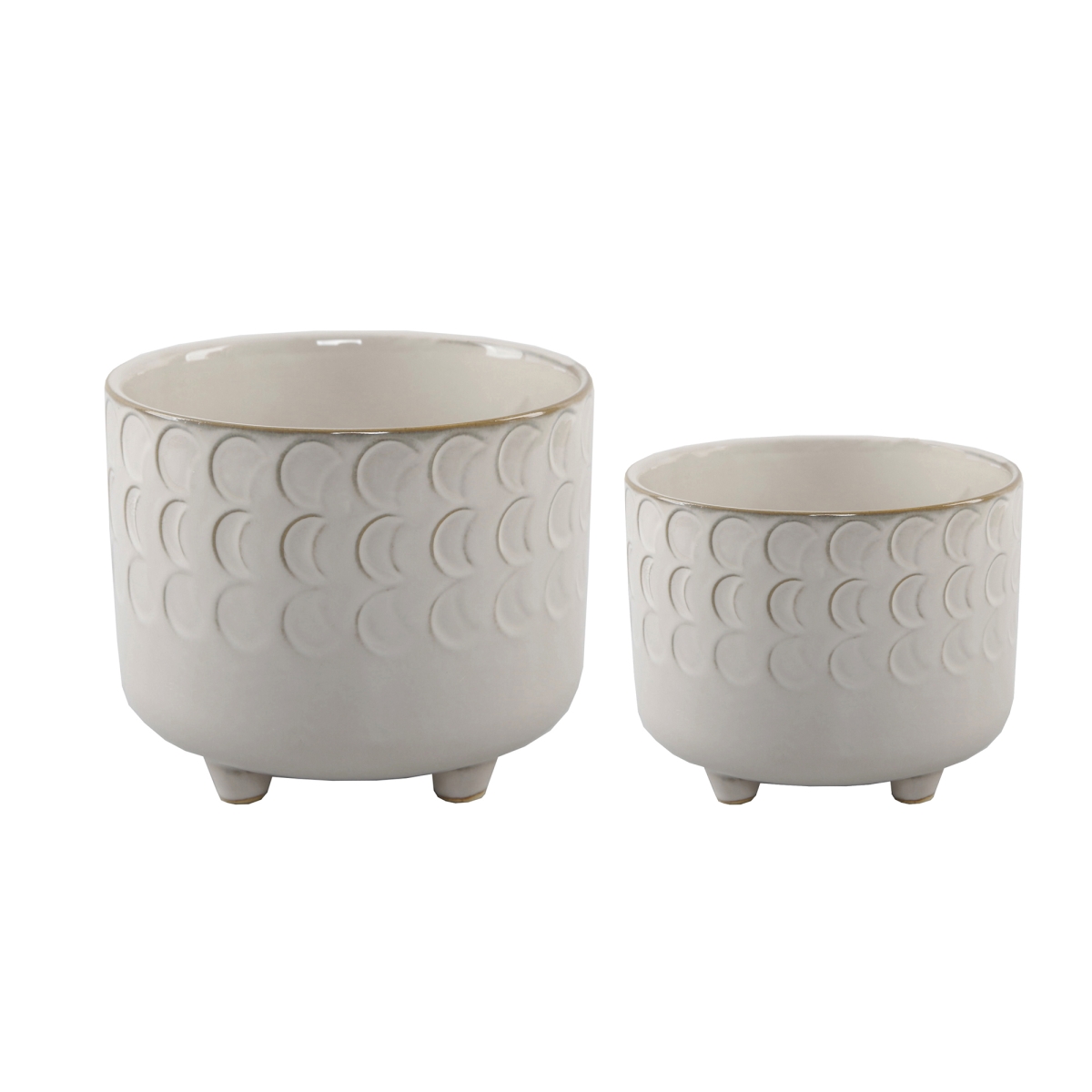 6IN & 4.75IN SMALL MOON PHASE FOOTED PLANTER,SET OF 2, Ivory