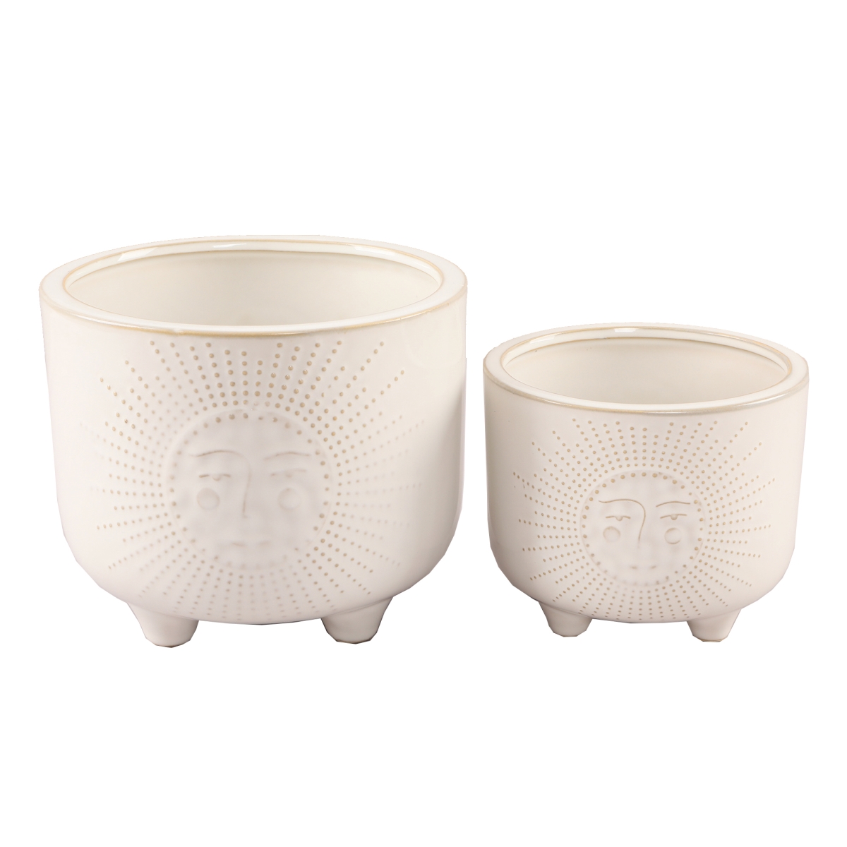 CT1611E2-IVORY 6IN & 4.75IN Sunny Ceramic Footed Planter,SET OF 2, Ivory