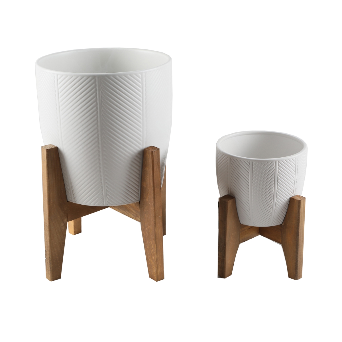 CT1298E2-MTWH 10' & 6.6' Chevron Ceramic planter on Stand , SET OF 2