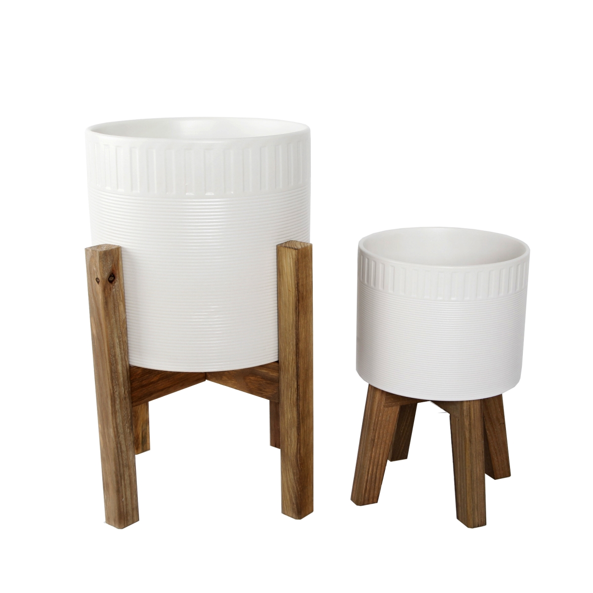 CT826E2-MTWH Set of 2 Dumpling Ceramic Planter on Stand