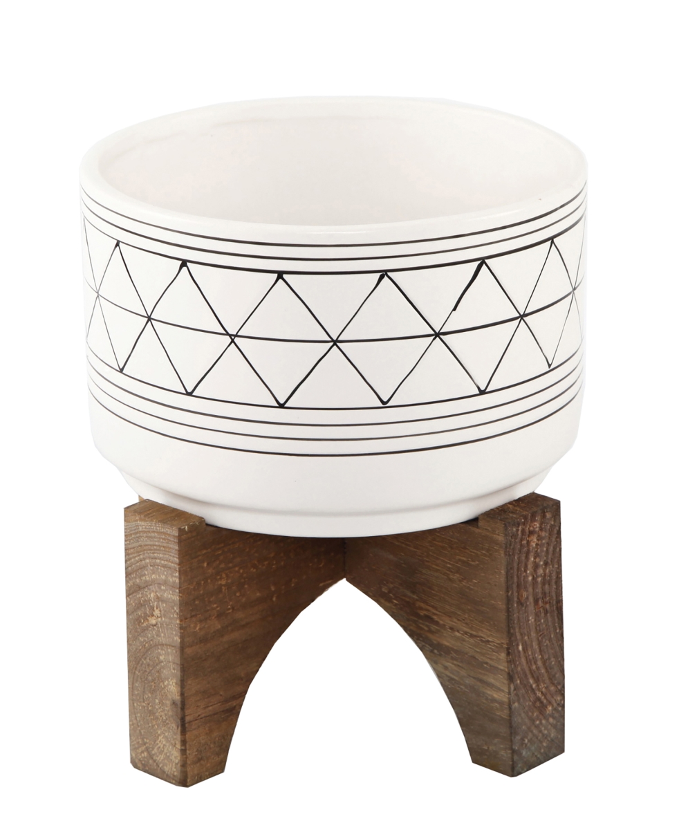7' Black White Line GEO CERAMIC ON STAND