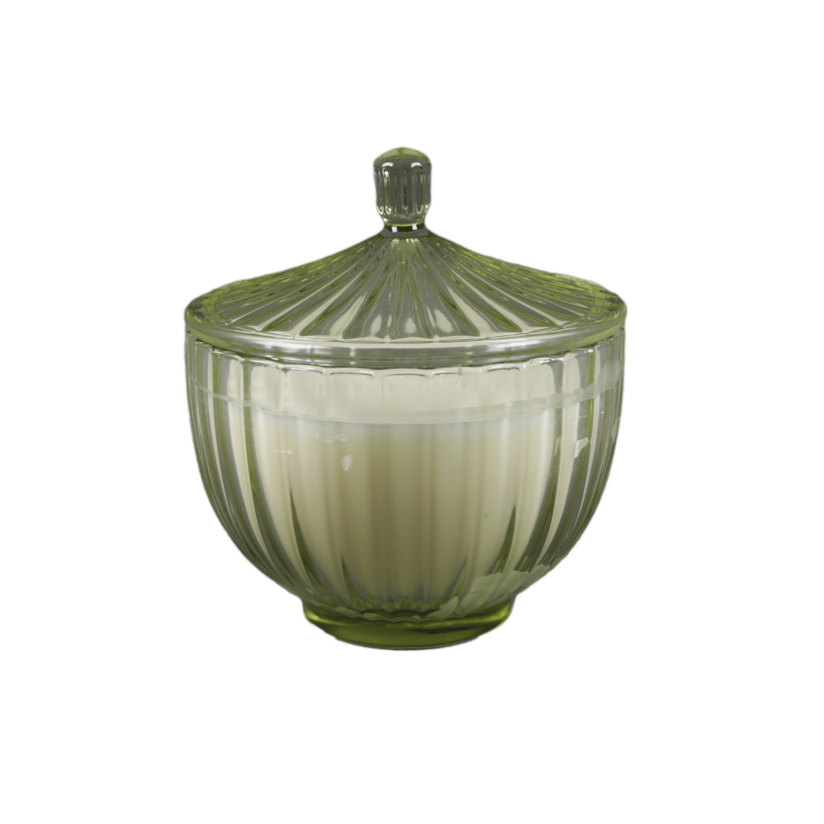 CD399-GN 5.5'D Glass Rib Apothecary Candle with Lid - Eucalyptus Mint