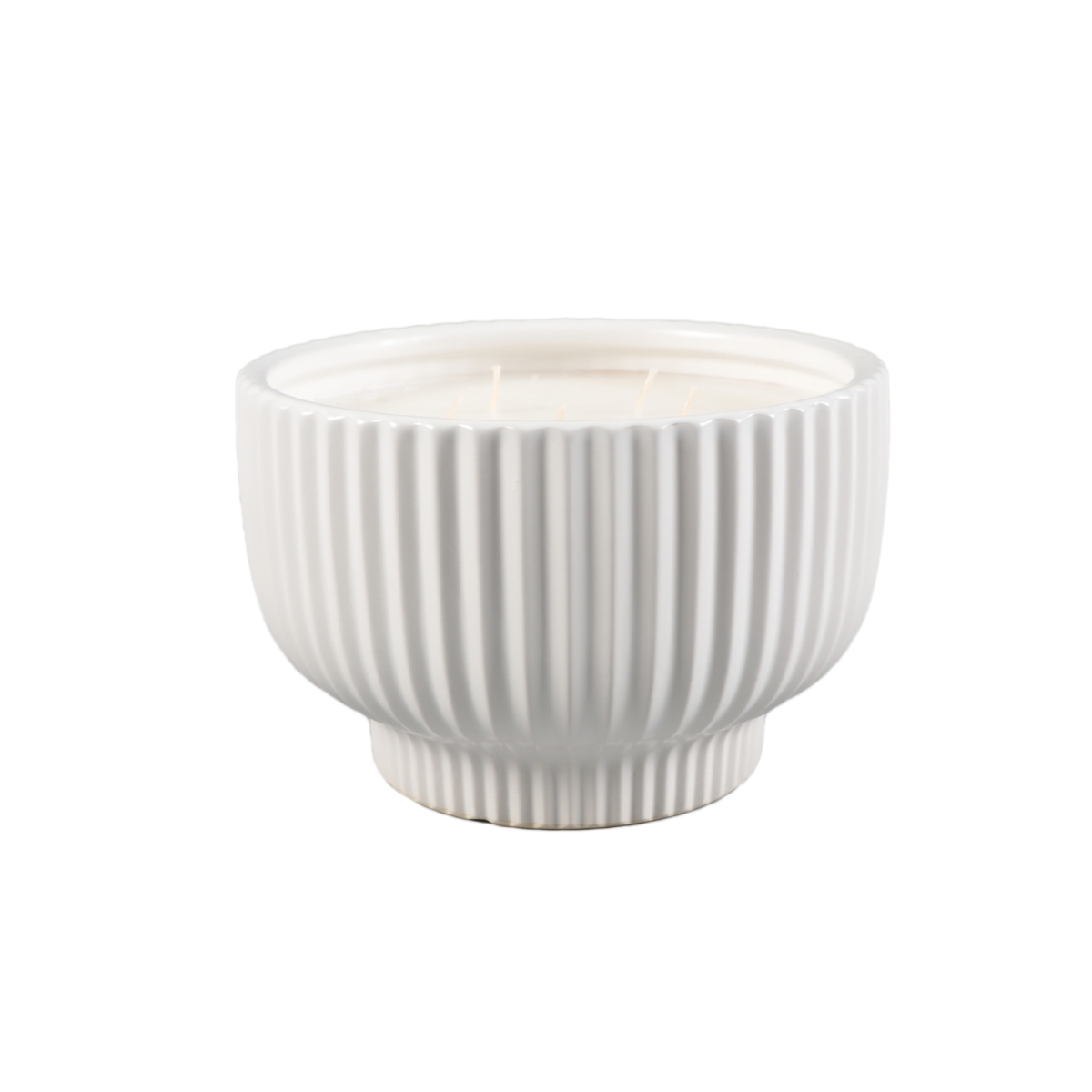 CD656E-MTWH 8' MTWH Ceramic rib Bowl Candle (50oz) - Bamboo
