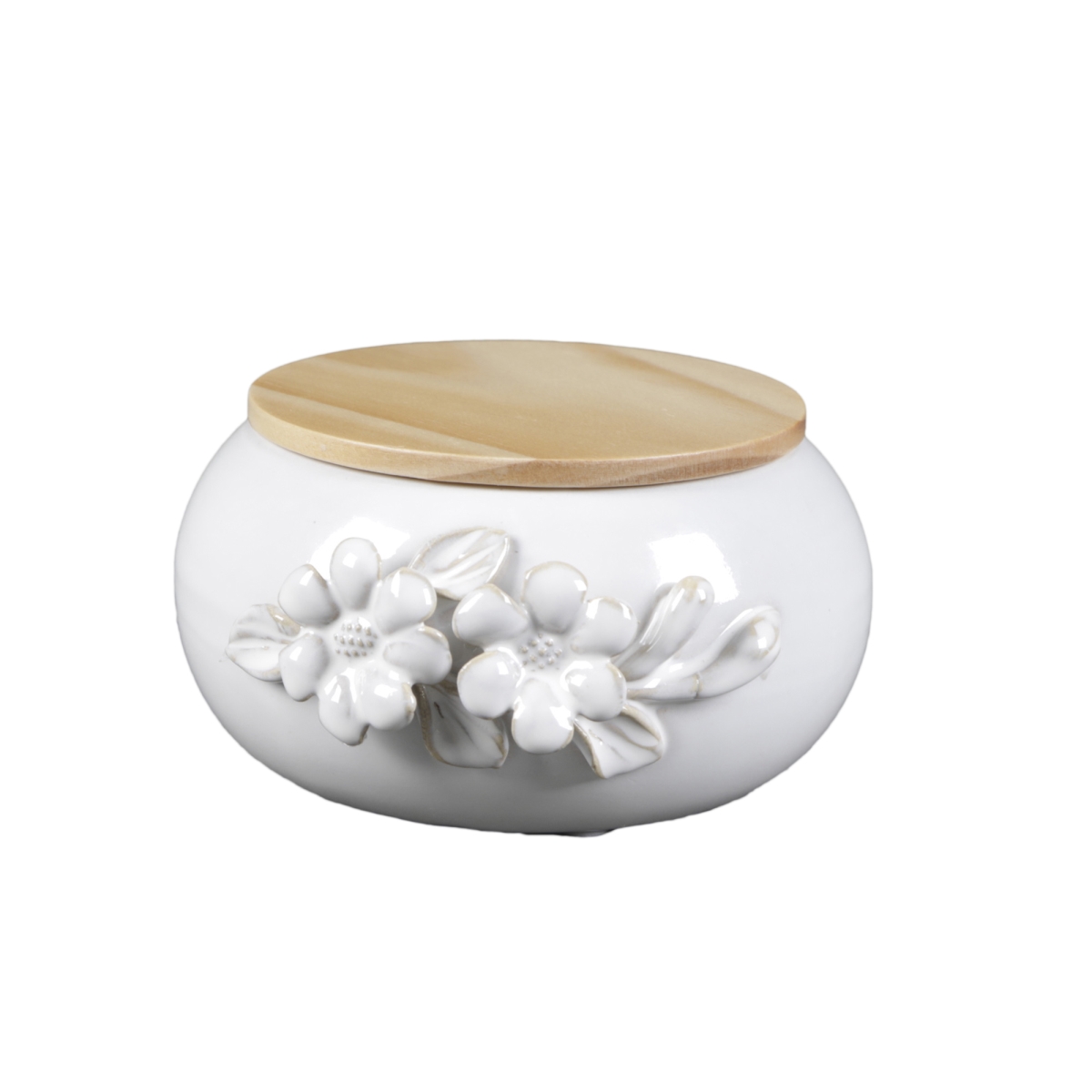 CD40WE 5.52' Ceramic Flower Candle with Wood Lid - Peony