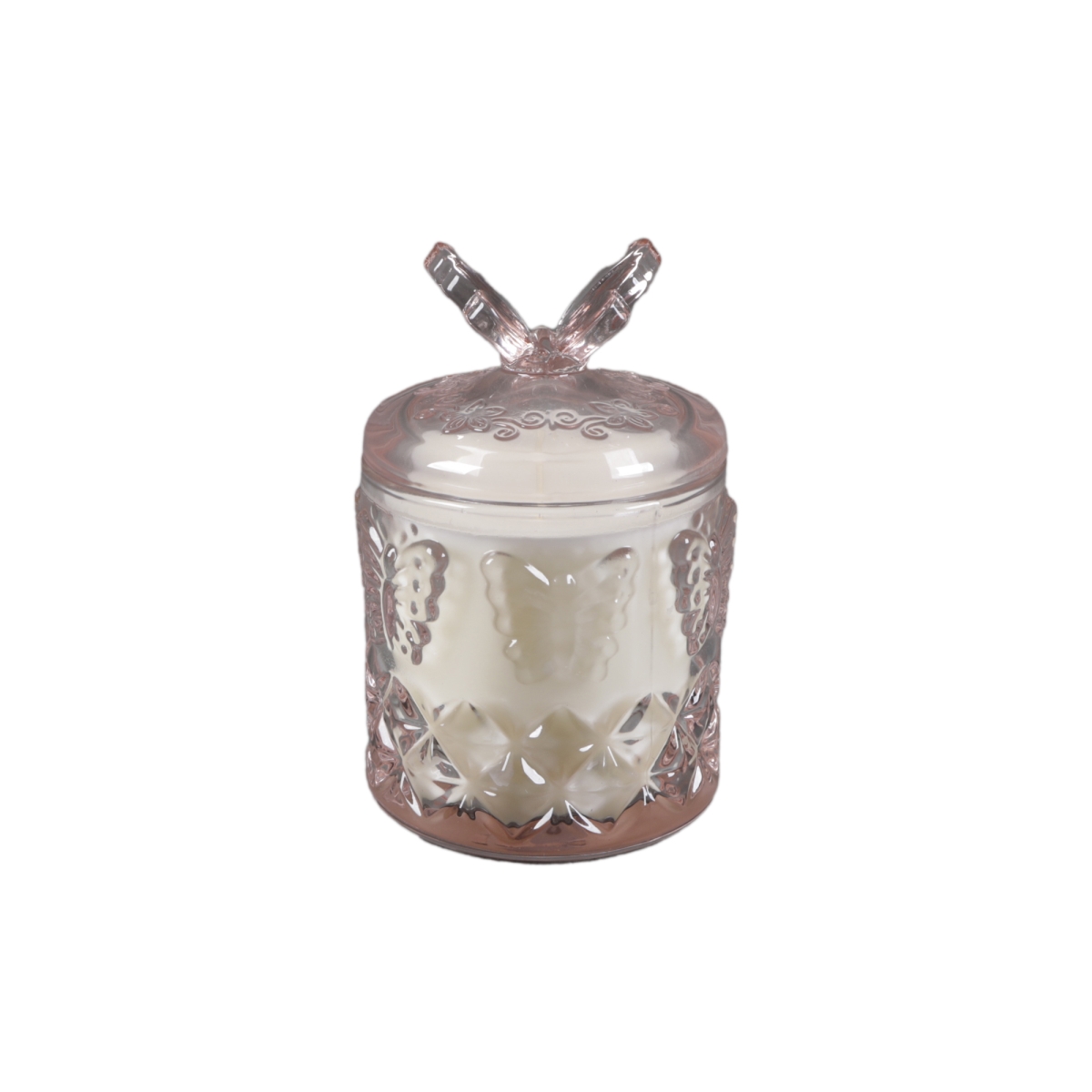 CD381E-PK 3.25' Glass Candle with Butterfly Lid - Peony 7 oz