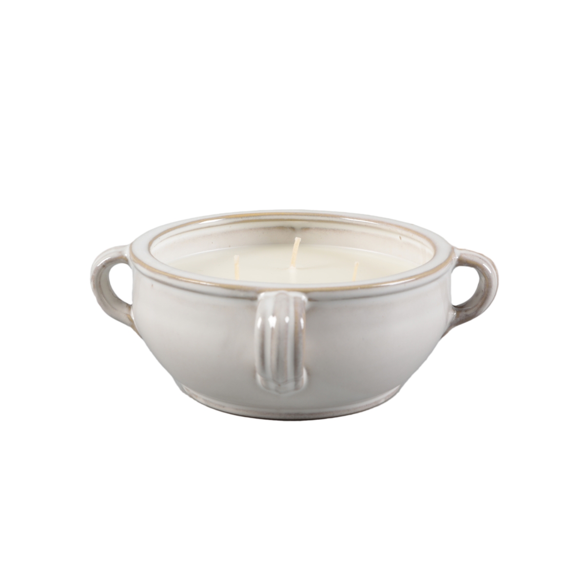 CD718E-IVORY 7.13' WH Ceramic Candle w Four Handles (15oz) - Santal