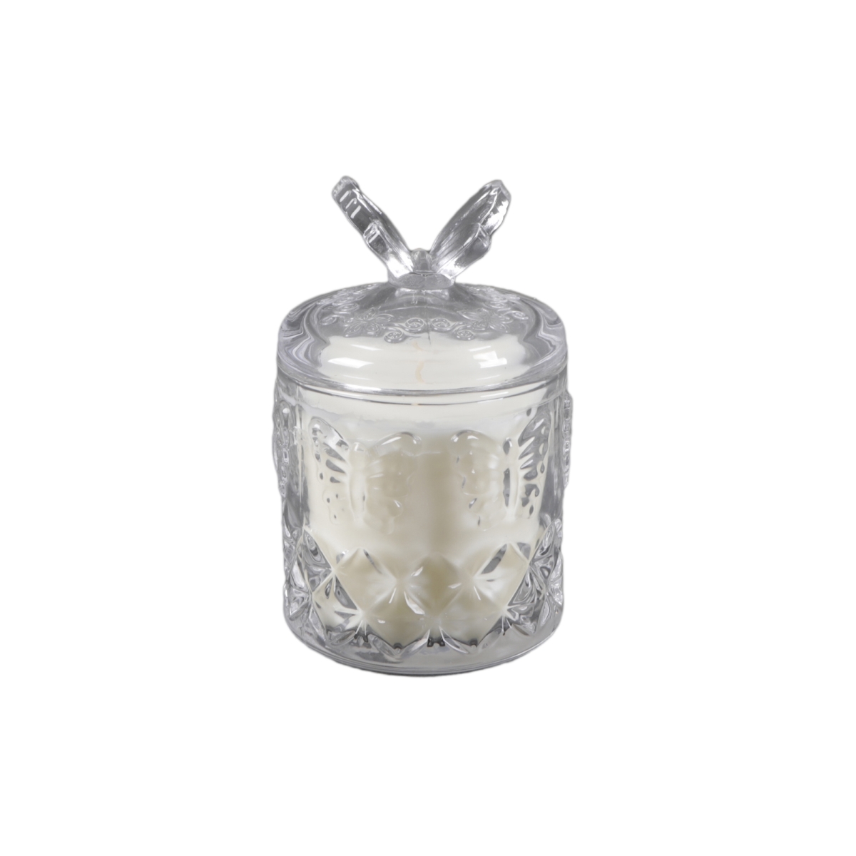 CD381E-CLEAR 3.25' Glass Candle with Butterfly Lid - Vanilla 7 oz
