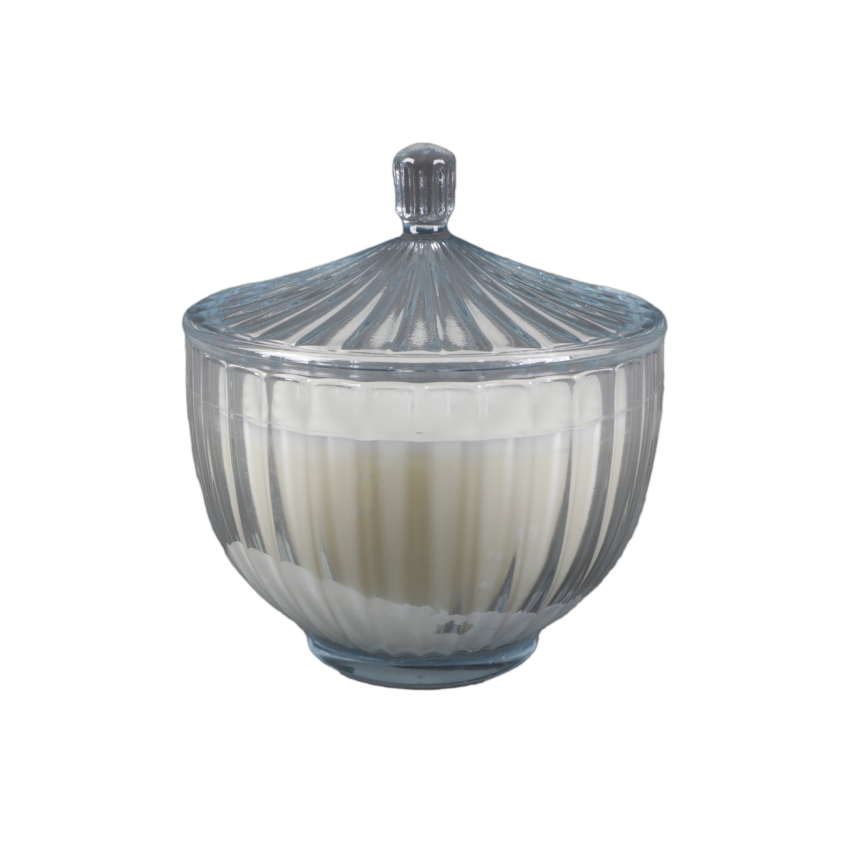 CD399E-BL 5.5'D Glass Rib Apothecary Candle with Lid - Santal