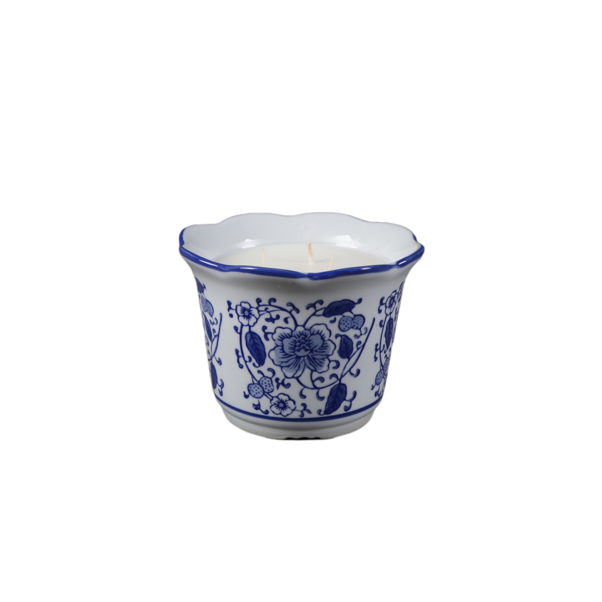 CD709E-BL 6.13' Scallop Top Chinoiserie Ceramic Candle  15.5oz Sandal