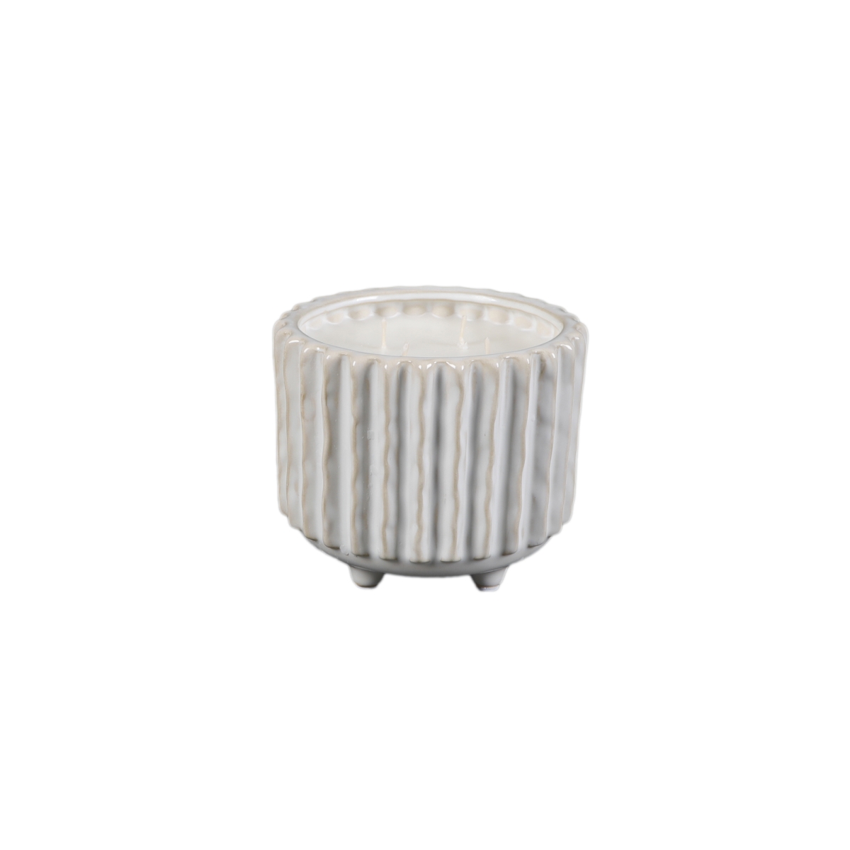 CD675-IVORY 5.13' Ceramic Rib Footed Candle - Bamboo 20 oz