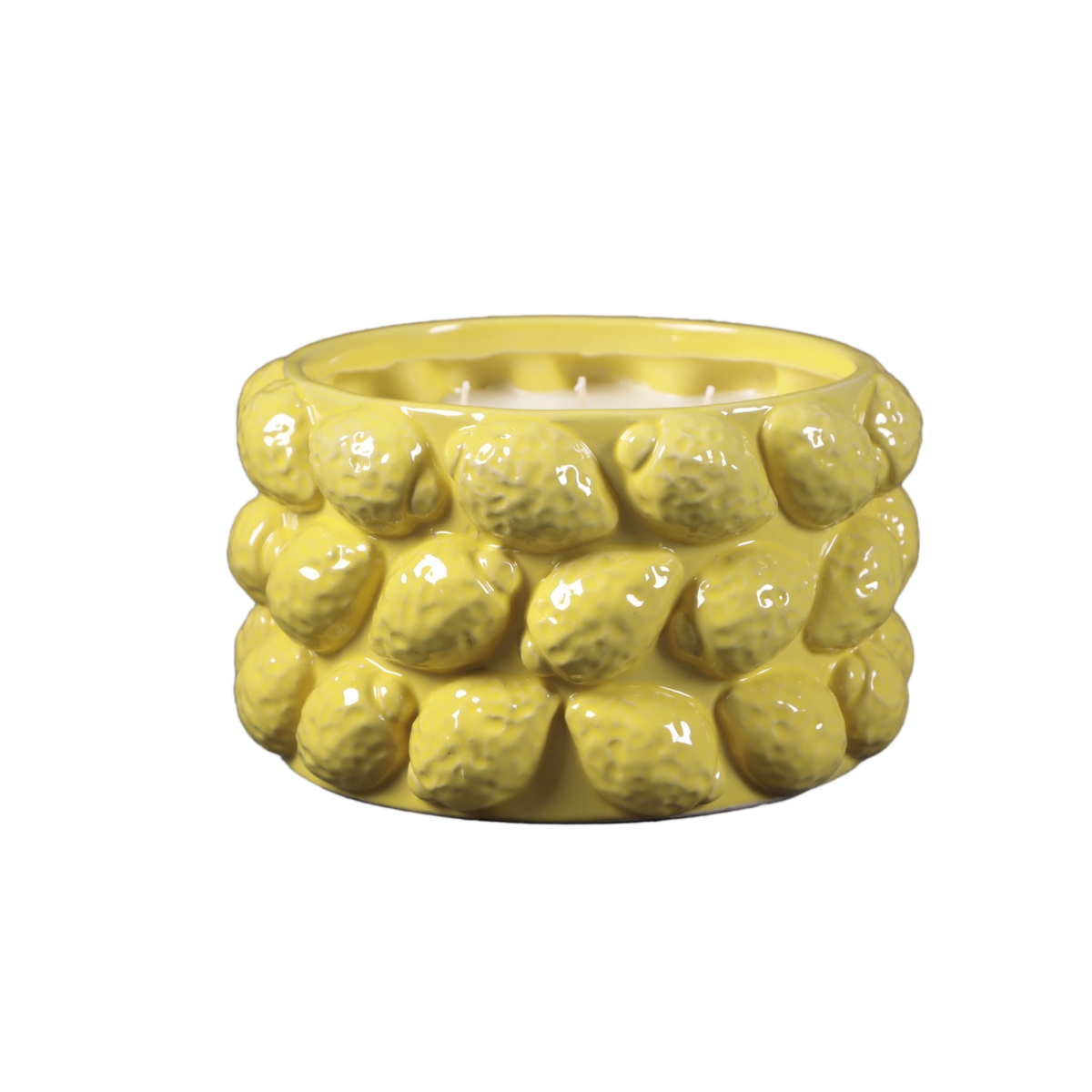 CD654-YL 8' Ceramic Lemon Candle  49oz Triple-Wick Candle with Lemon