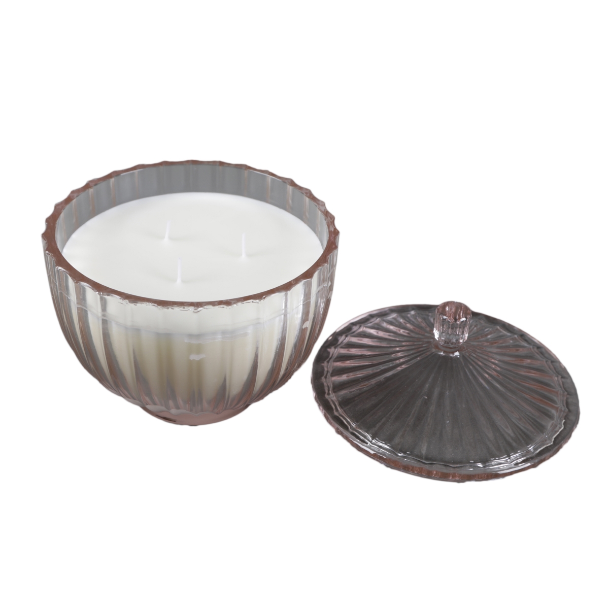 CD399-PK 5.5'D Glass Rib Apothecary Candle with Lid - Peony