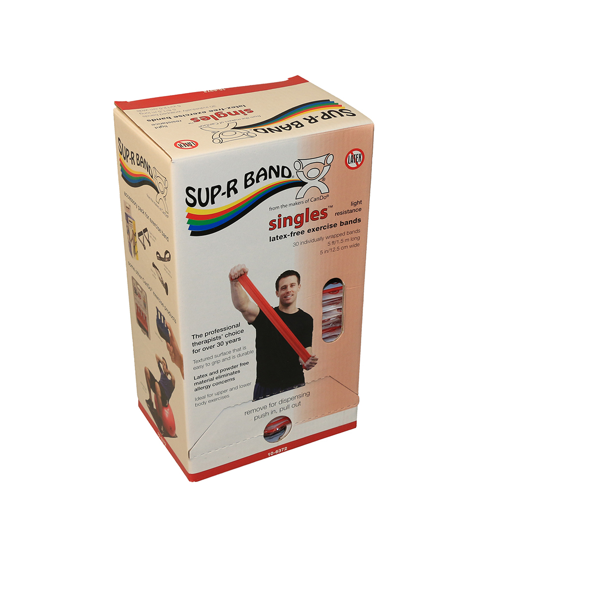 Sup-R Band Latex Free Exercise Band, 5' Strips, Red, 30 Strips/Box