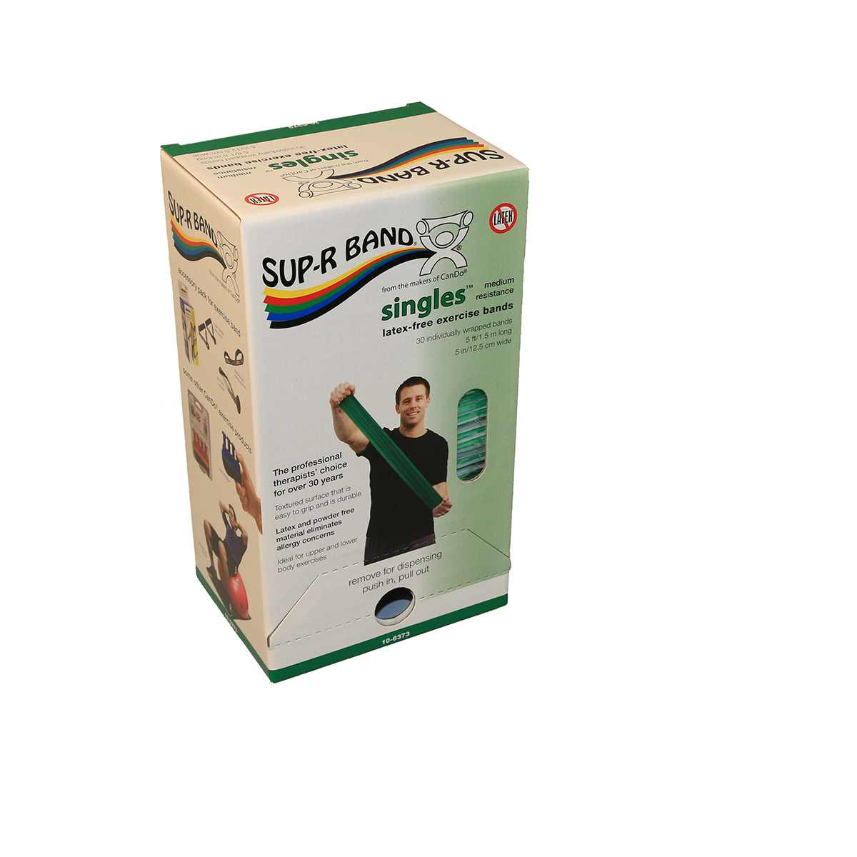 Sup-R Band Latex Free Exercise Band, 5' Strips, Green, 30 Strips/Box