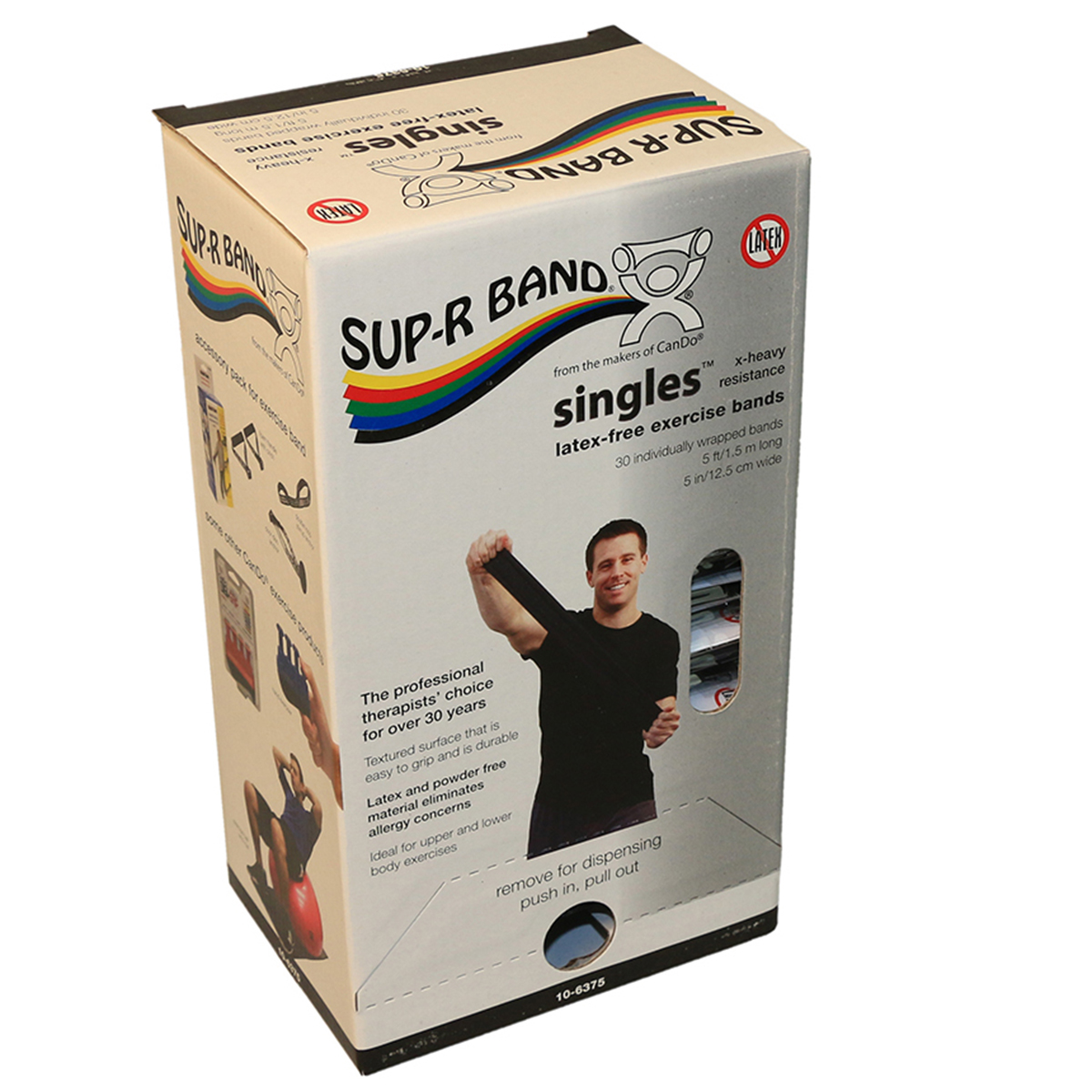 Sup-R Band Latex Free Exercise Band, 5' Strips, Black, 30 Strips/Box