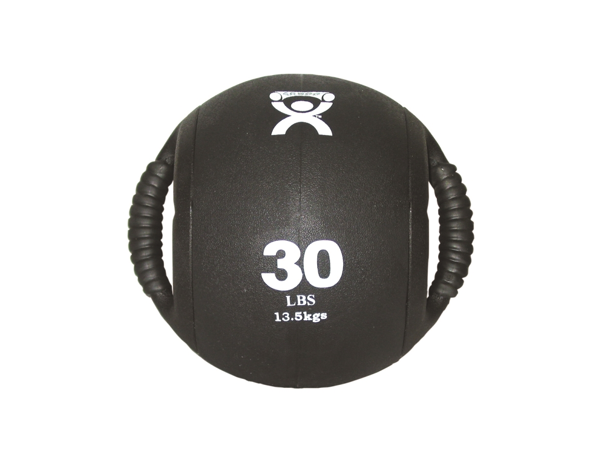Cando  9 in. Dual Handle Medicine Ball, Black - 30 lbs