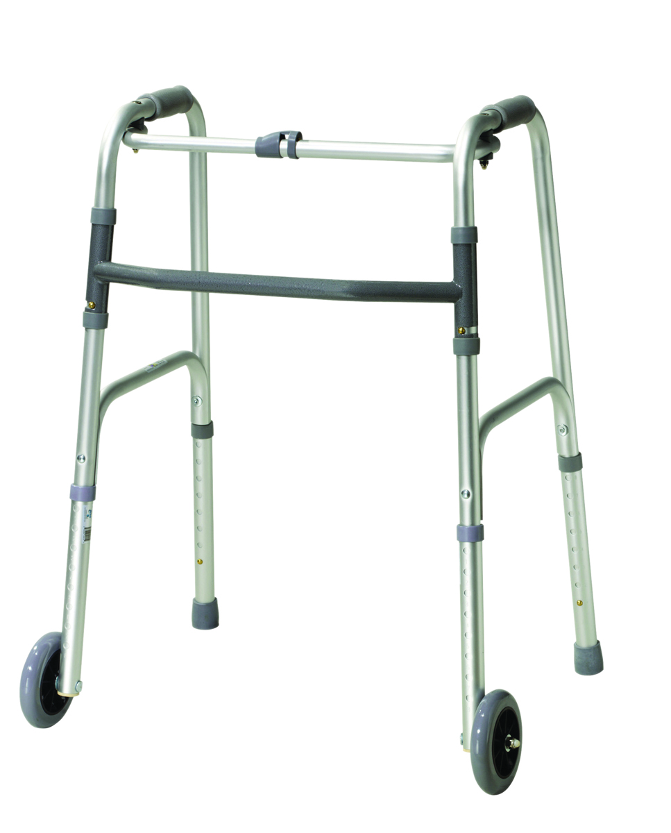 5 in. Wheel-Glides Folding 2-Button Walker - Adult
