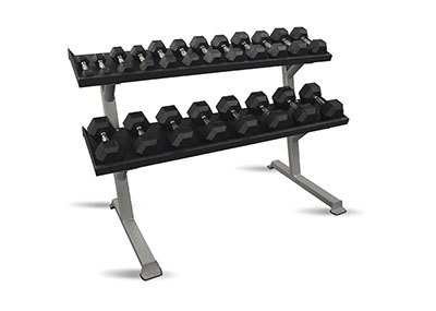 69in. 2-Tier Dumbbell Rack with Rubber Hex Dumbbells - Black - Set of 10 Pairs - Space-Saving Design