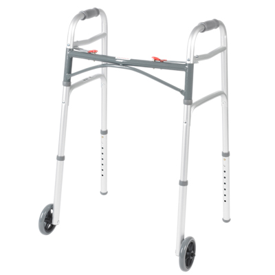 43-2122-4 5 in. Wheels-Glides Folding 2-Button Walker, Junior - Case of 4