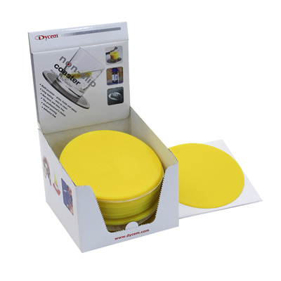 50-1682Y 5.5 in. Dycem Round Table Mat Display, Yellow - 25 per Dispenser